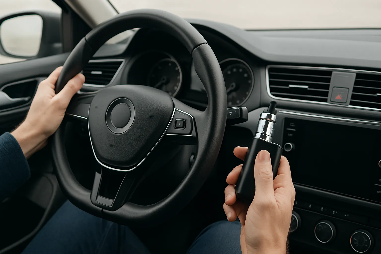cbd-au-volant Personne conduisant avec cigarette électronique CBD - risques sanctions permis avocat droit routier