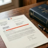 Courrier de classement sans suite posé sur le bureau d'un avocat, à côté d'un Code de procédure pénale